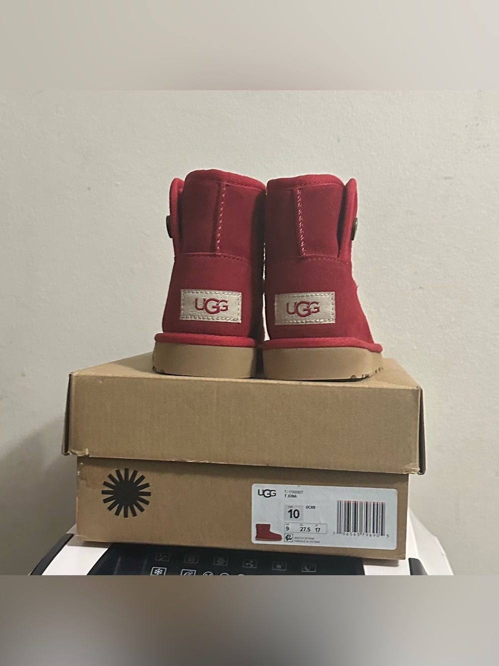 UGG Kids Short Boot in Bright Red with Tan Sole